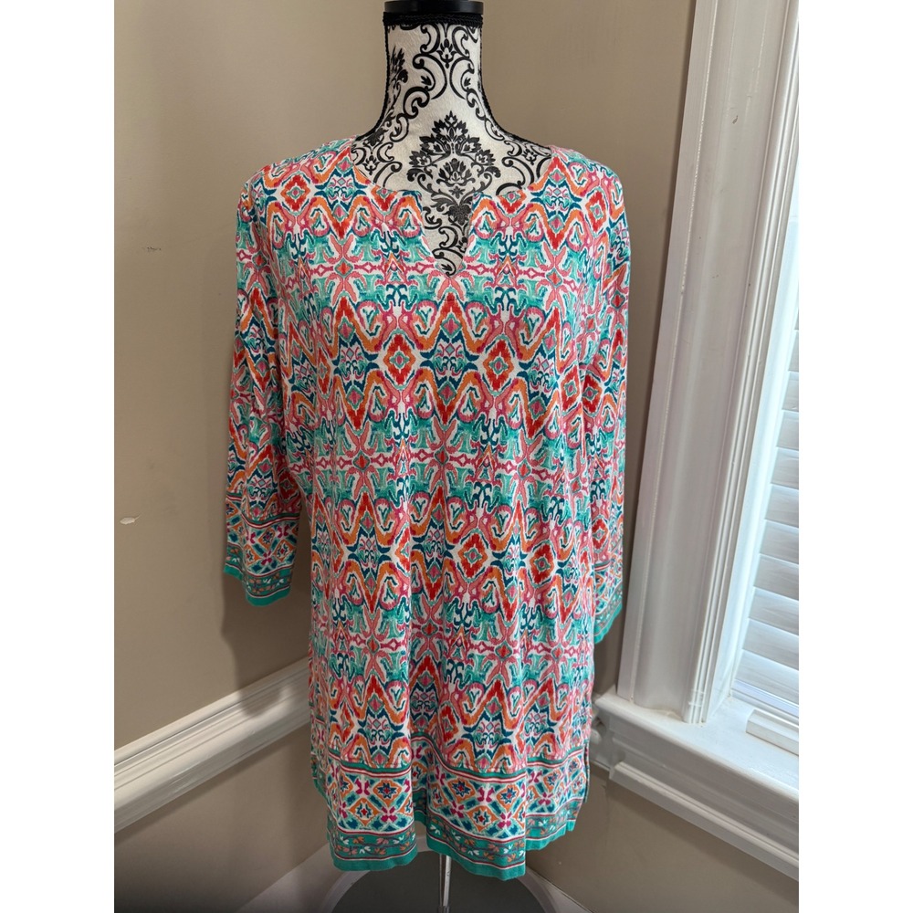 Coolibar St. Lucia Tunic Top XL UPF 50+ Sun Protection Ikat Geometric Beach
